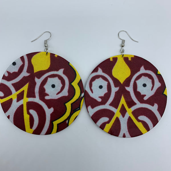 African Print Earrings-Round L Red Variation 8