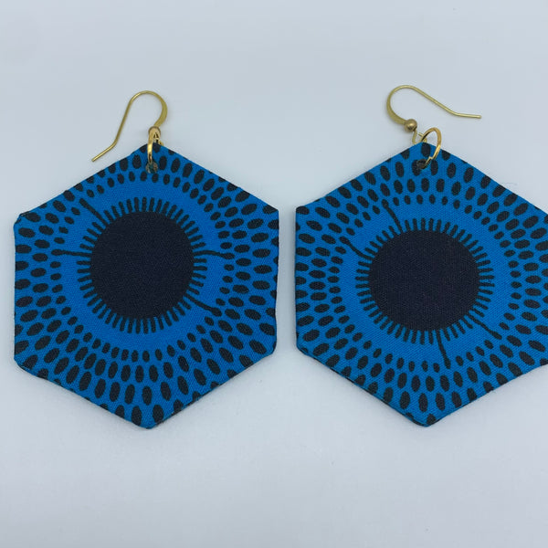 African Print Earrings-Hexa Blue Variation