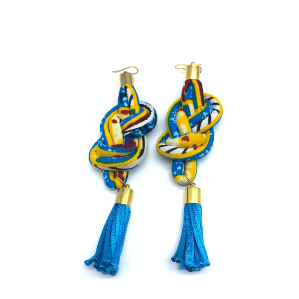 African Print Earrings-Knotted L Blue Variation 7