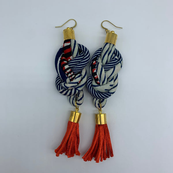 African Print Earrings-Knotted L Blue Variation 5