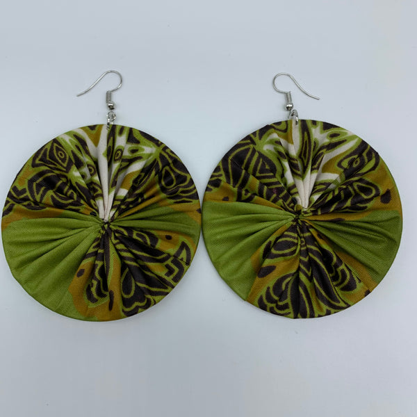 African Print Earrings-Round L Green Variation 19