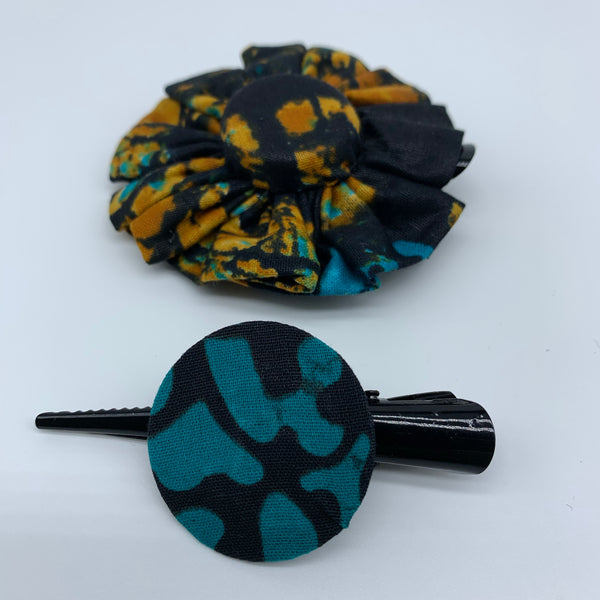 African Print Hair Clip-M Bottle Cap Style Black Variation - Lillon Boutique