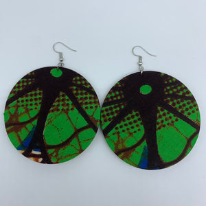 African Print Earrings-Round L Green Variation 17