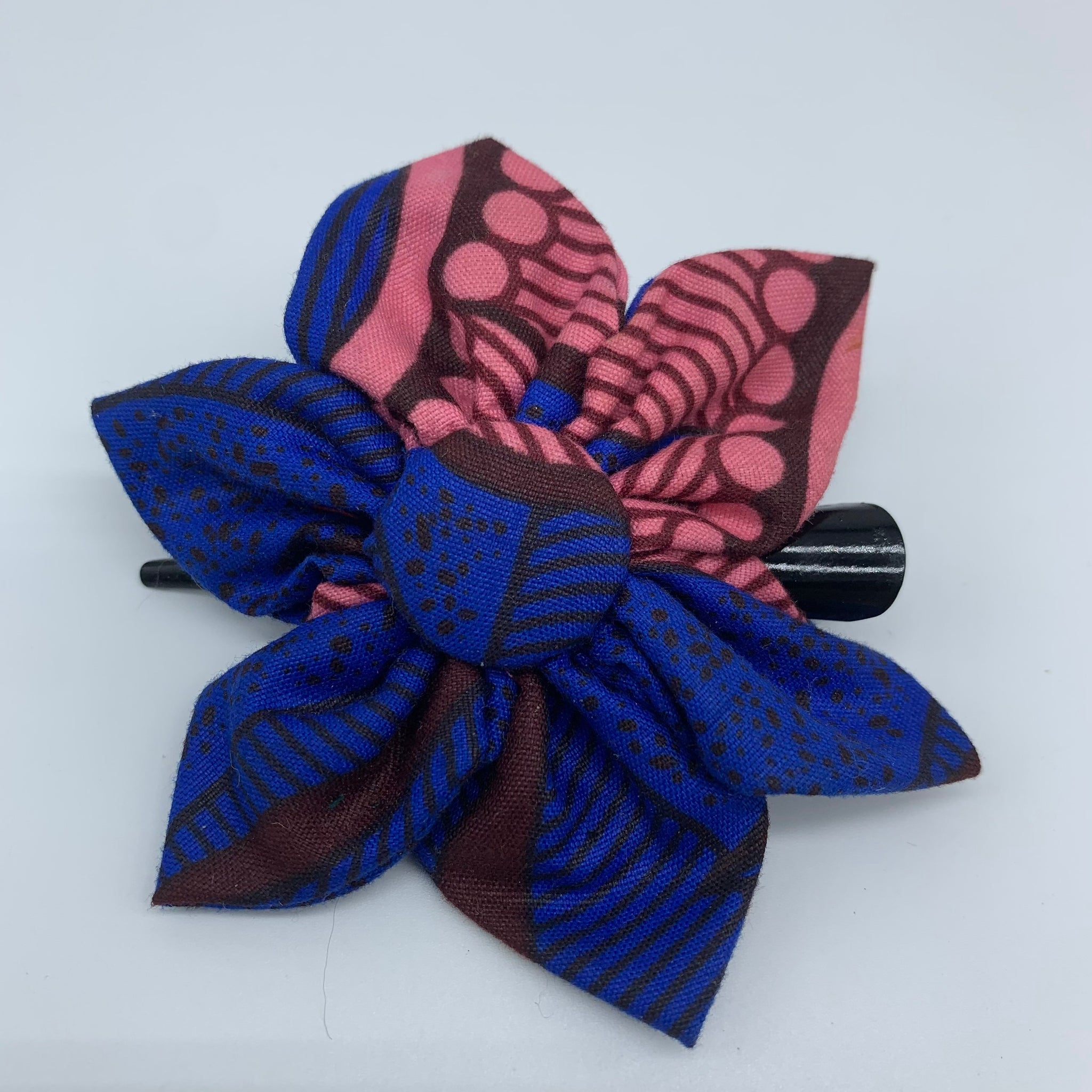 African Print Hair Clip-M Flower Style Blue Variation 5