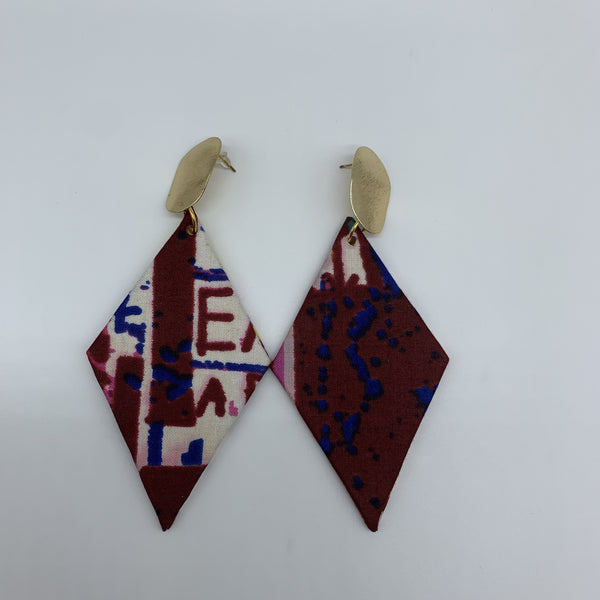 African Print Earrings-Metal XL Diamond Red Variation