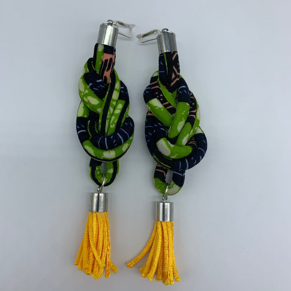 African Print Earrings-Knotted L Green Variation 2