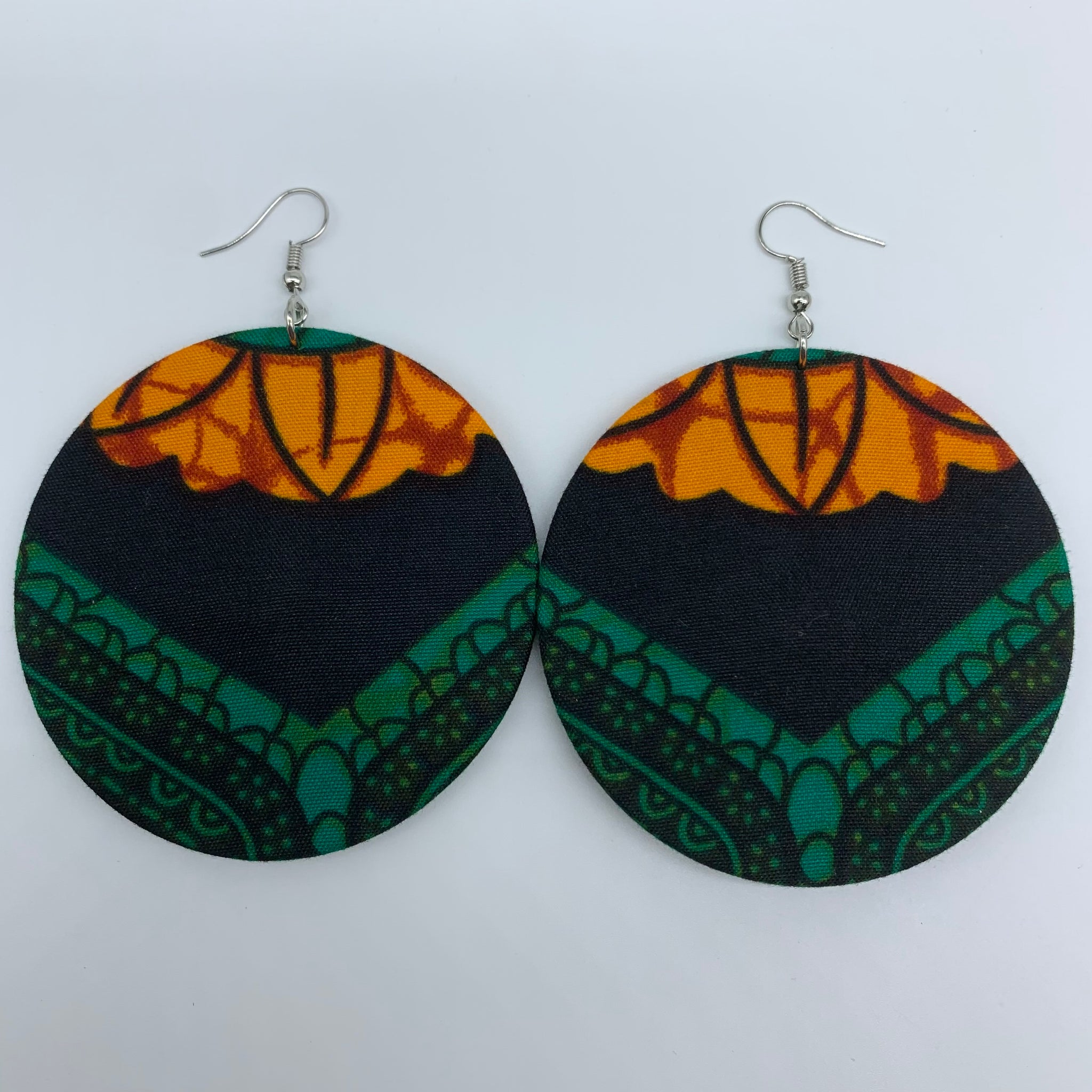 African Print Earrings-Round L Green Variation 14