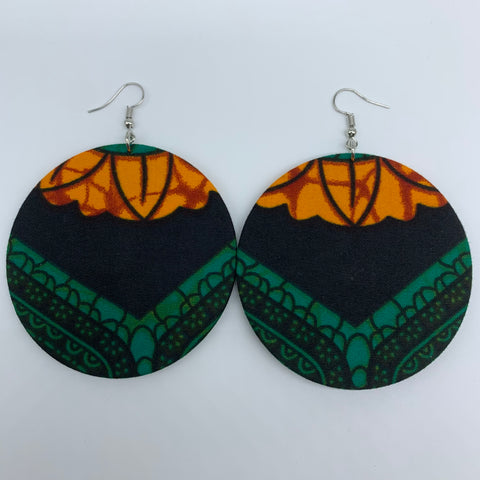 African Print Earrings-Round L Green Variation 14