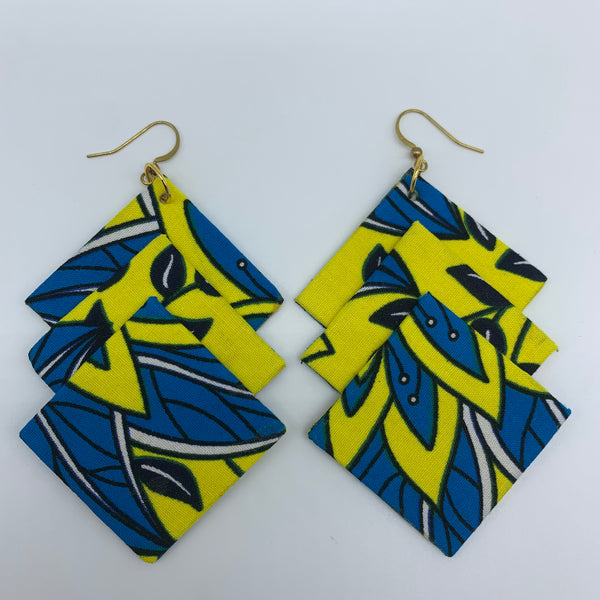 African Print Earrings-3 Squares Reversible Yellow Variation 5