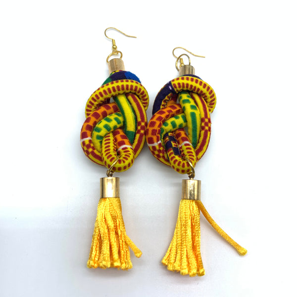 African Print Earrings-Knotted L Yellow Variation 14