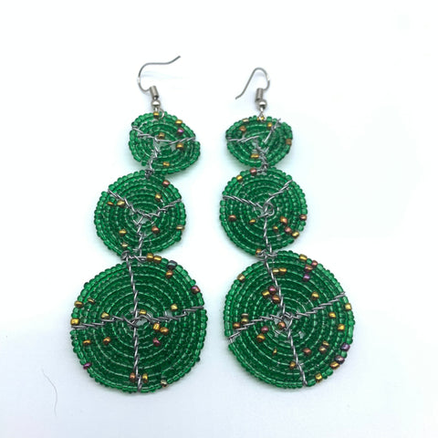 Beaded Earrings 3 Circles -Green Variation