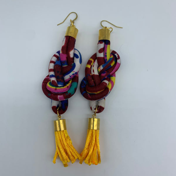 African Print Earrings-Knotted L Red Variation 10