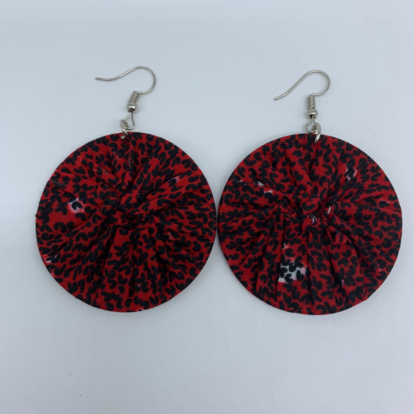 African Print Earrings-Round S Red Variation 18