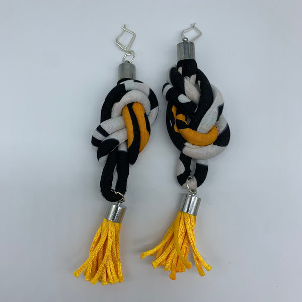 African Print Earrings-Knotted L White Variation