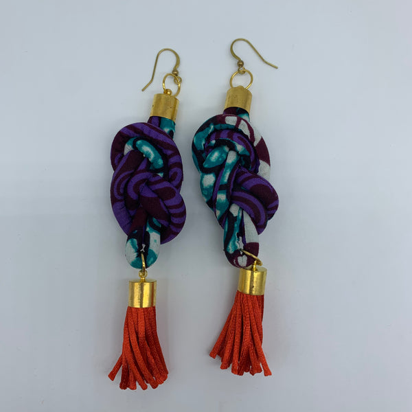 African Print Earrings-Knotted L Purple Variation