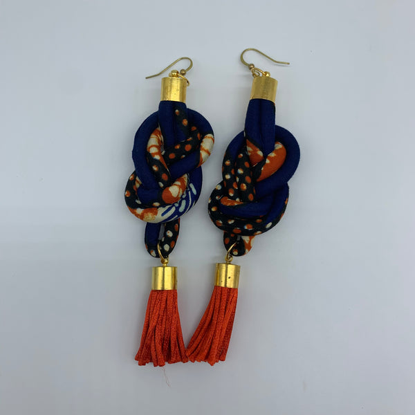 African Print Earrings-Knotted L Blue Variation 4