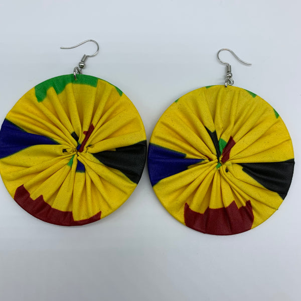 African Print Earrings-Round L Yellow Variation 4