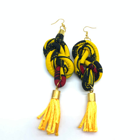 African Print Earrings-Knotted L Yellow Variation 13