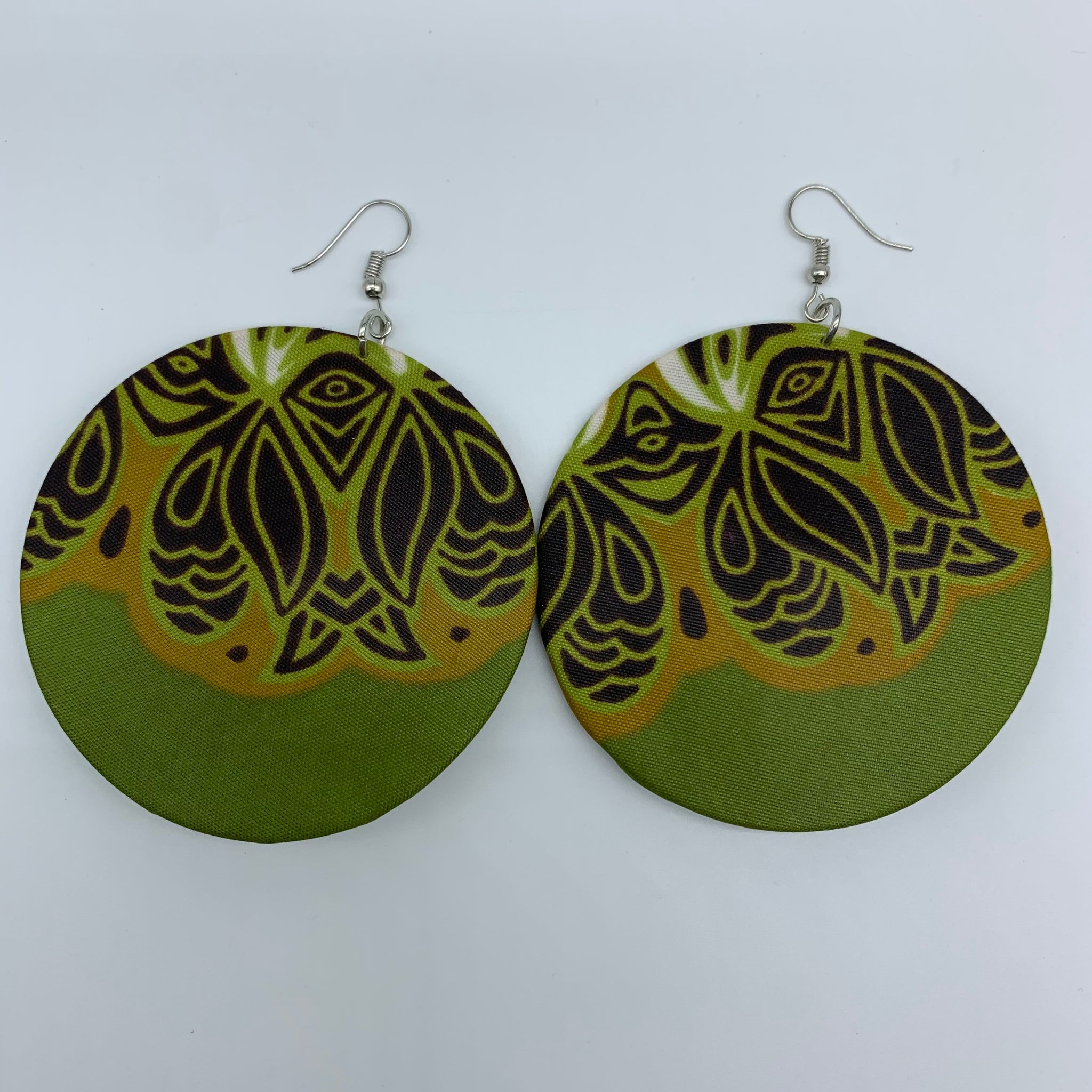 African Print Earrings-Round L Green Variation 20