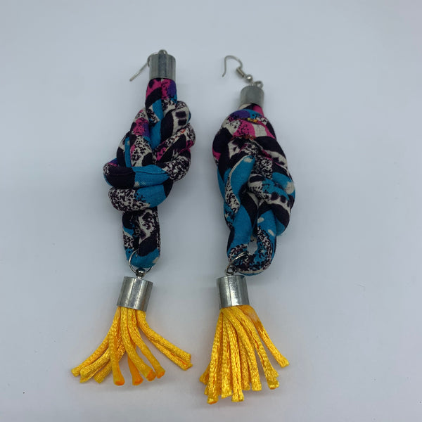 African Print Earrings-Knotted M Blue Variation 2