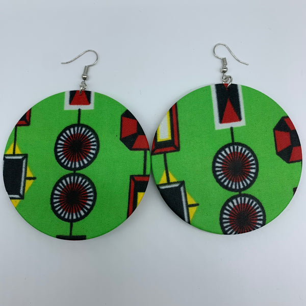 African Print Earrings-Round L Green Variation 23