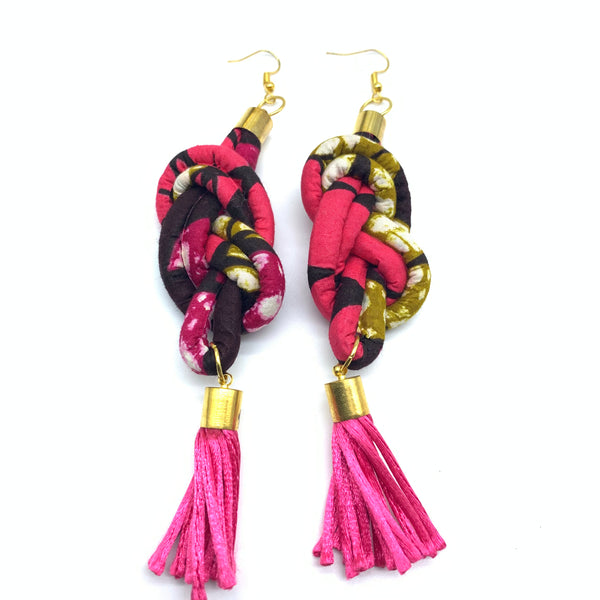 African Print Earrings-Knotted L Pink Variation 2