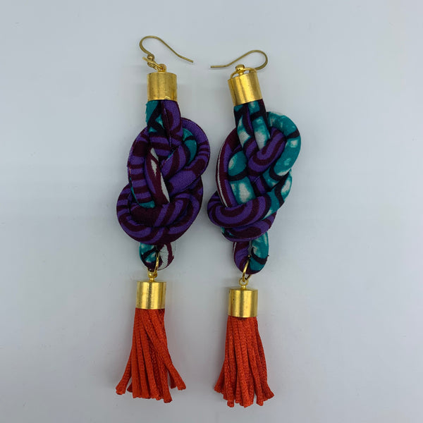 African Print Earrings-Knotted L Purple Variation