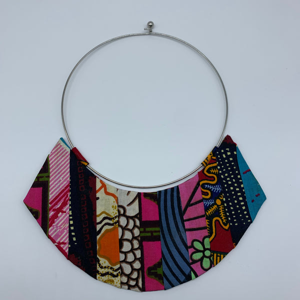 African Print Bangle Thin Necklace-Reversible Pink Variation 2 - Lillon Boutique