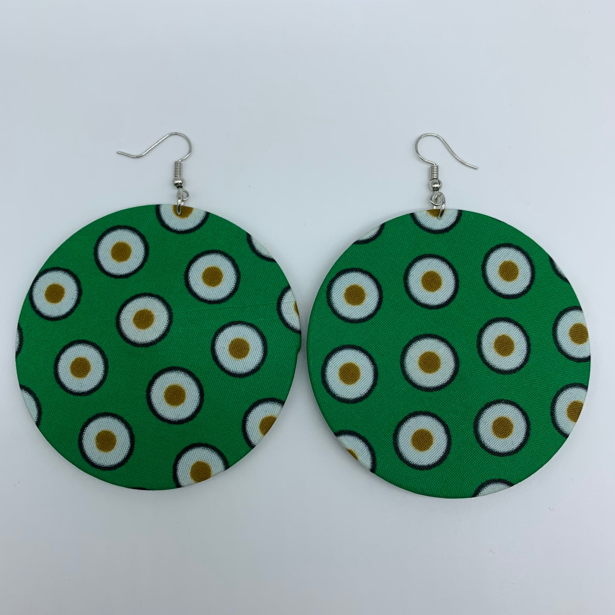 African Print Earrings-Round L Green Variation 16