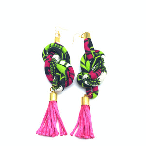 African Print Earrings-Knotted L Green Variation 10
