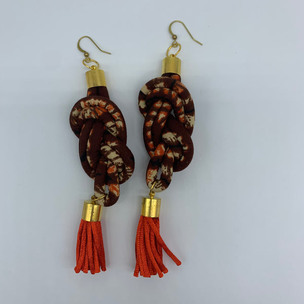 African Print Earrings-Knotted L Brown Variation