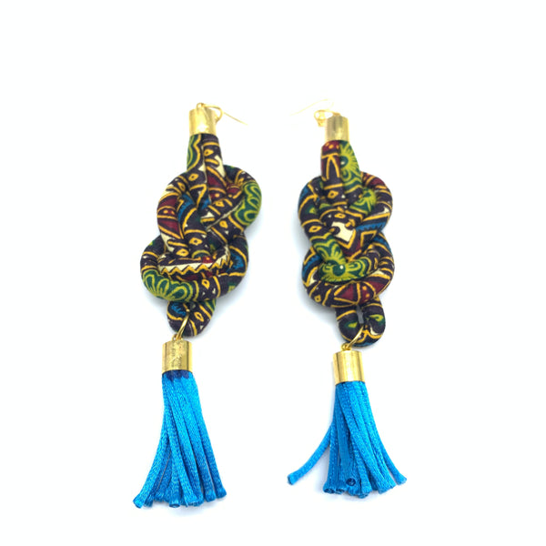 African Print Earrings-Knotted L Brown Variation 5