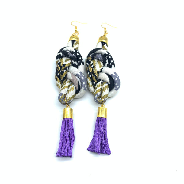 African Print Earrings-Knotted L White Variation 3