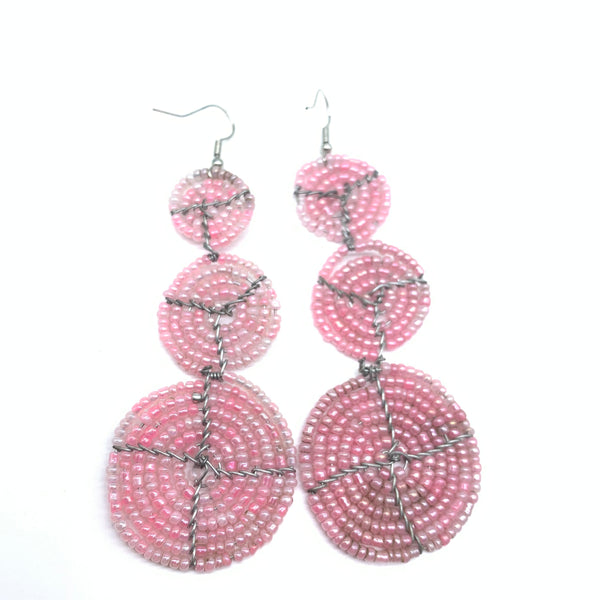 Beaded Earrings 3 Circles -Pink Variation 2