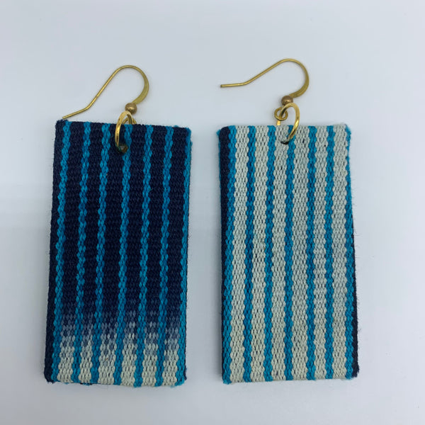 African Print Earrings-Rectangle Blue Variation 4