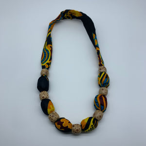 African Print Necklace W/Wooden Beads-Black Variation 2 - Lillon Boutique