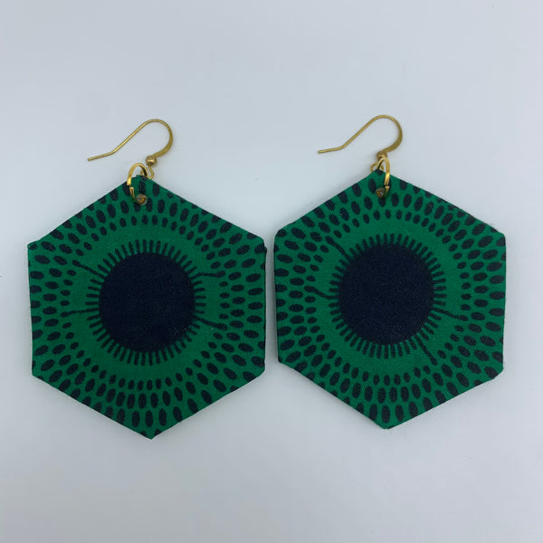 African Print Earrings-Hexa Green Variation