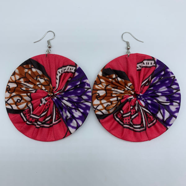 African Print Earrings-Round L Pink Variation 5