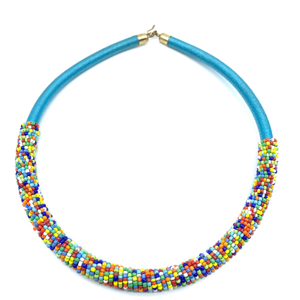 Beaded Thread  Bangle Necklace-Blue Variation 3