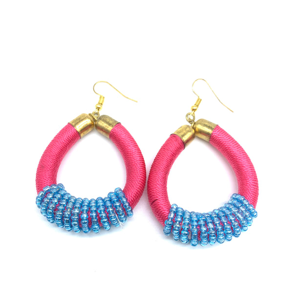 Thread Earrings W/Beads-Pink Variation 2