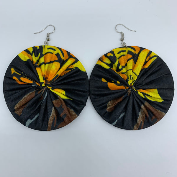 African Print Earrings-Round L Black Variation 2