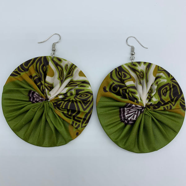 African Print Earrings-Round L Green Variation 20