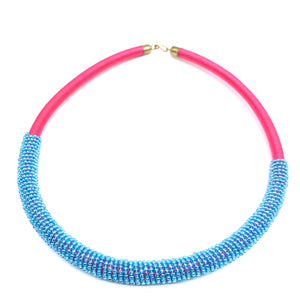 Beaded Thread  Bangle Necklace-Pink Variation 2
