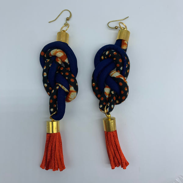 African Print Earrings-Knotted L Blue Variation 4