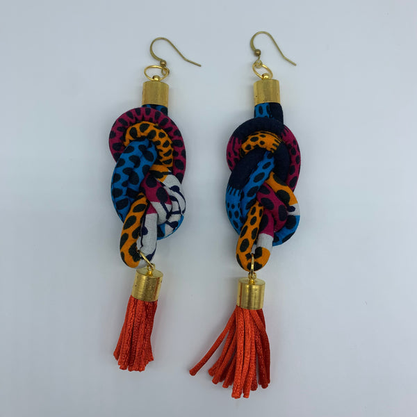 African Print Earrings-Knotted L Blue Variation