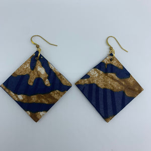 African Print Earrings-Square Blue Variation