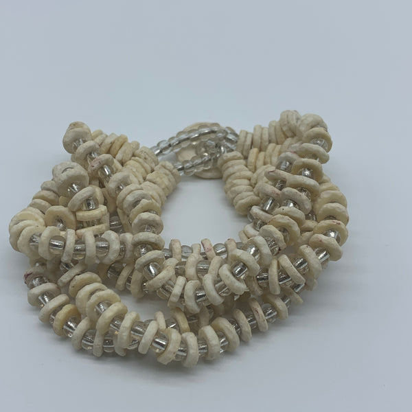 Ostrich Egg Shell Bracelet/W Beads- Natural Variation