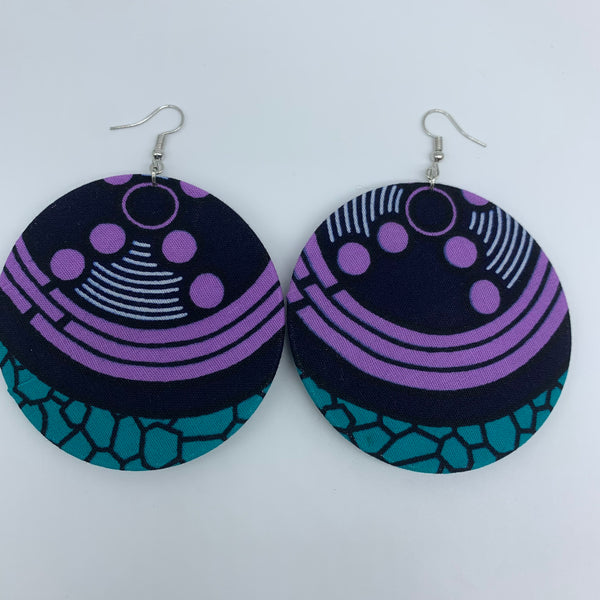 African Print Earrings-Round L Purple Variation 2