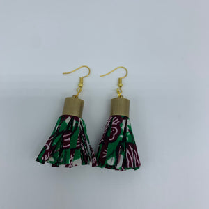 African Print Earrings-Tassel S Green Variation