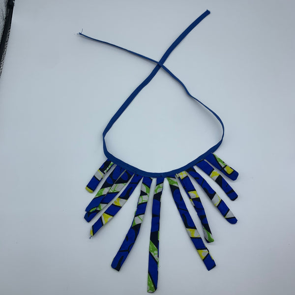 African Print Fabric Necklace -Blue Variation 2